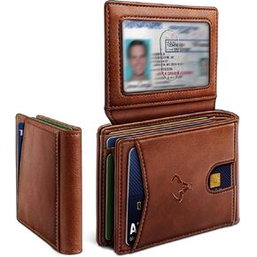 BULLIANT Men Wallet, Slim Leather Wallet Front Pocket Card Holder Gift For Men 11 Slots RFID Blocking