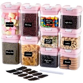 U-QE Airtight Food Storage Containers -8 Piece BPA Free Clear Plastic Airtight Containers with Easy Lock Lids for Kitchen Pantry Organization and Storage - Sugar, Flour, Cereal, Labels & Marker