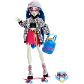 Monster High Ghoulia Yelps Posable Doll (10.3 in) with Blue Hair, Pet and Accessories, Gift for 3 Year Olds and Up