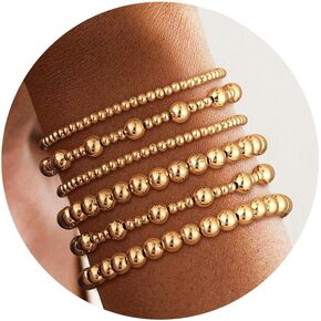 Gold Beaded Bracelets for Women: Waterproof 14k Gold Plated Dainty Stretch Stackable Pearl Bracelet Set Non Tarnish Jewelry for Women Trendy
