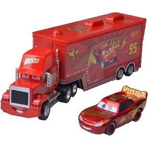 Movie Cars Toys Lightning McQueen Mack Hauler Truck & Racer Speed Racers Metal Toy Car (Trucks, Racing Cars) (red (Color))
