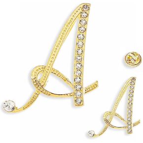 SINNKYA-Z Woman’s 26 Letter Initial Brooch Pins, Gold Clear Crystal Rhinestone Breastpins Letter Stocking Pins for gifts 2size/package