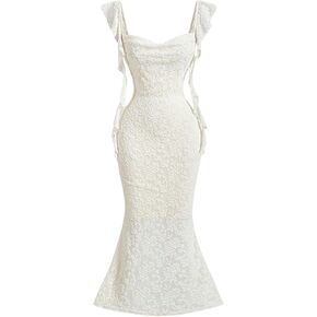 Milumia Women's Mesh Floral Lace Bodycon Midi Dress Sleeveless Wedding Fishtail Cami Dresses