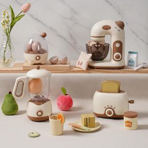 ROBOTIME Kids Toy Kitchen Set - Wooden Play Kitchen Appliances with Toaster, Blender with Realistic Sounds, Play Kitchen Accessories Toy Food Set for Kids - Kitchen Playset for Toddlers(2-Set) in Saudi Arabia