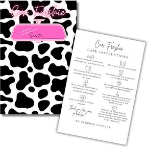 Car Freshie Insert Cards | 50 pk 4x6" Black Cow Western, fits in 5x7" for Holographic Bags Freshie Scent Label Care Instruction Cardstock