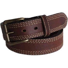 R.G. BULLCO Men's 1-1/2" Genuine Premium Real Full Grain Tan Leather Belt with Triple Stitch Edge Trim - Style-113