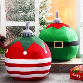 2 Pcs Christmas Bell Pillow 9.8 Inch Xmas Round Ball Throw Pillow Elf Christmas Home Gift Holiday Decor Cushion for Christmas Couch Chair Bed Bedroom Living Room Decoration