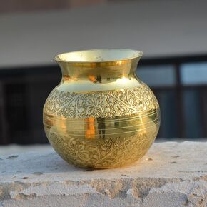 Handmade Pure Brass Indian Hindu Puja Lota Kalash Vessel - New Home Home Decor Lota office,Temple for Festival,Puja Kalash Lota Container (Size:3.5" Inch)