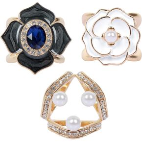 3 Pcs Gold/Silver Rhinestones T Shirt Clips Fashion Rhinestone Scarf Clip Rings Elegant Scarves Waist Buckles for Clothing Neckerchief Shawl, Silver, Medium