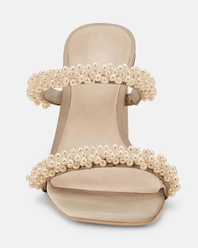 Guayonng Womens Chunky Heeled Sandals Pearl Strappy Open Square Toe Slip-on Block Heels Backless Mules Shoes in Kuwait