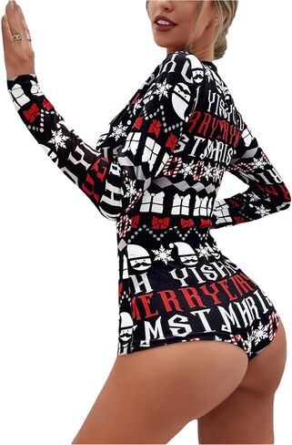 RUEWEY Women Christmas Pajamas Romper Bodycon Jumpsuit Long Sleeve V Neck Xmas One Piece Pjs Bodysuit Loungewear Sleepwear in Saudi Arabia