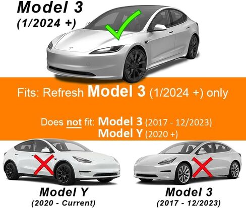 غلاف شعار الفينيل لسيارة Tesla Model 3 (2024 إلى الوقت الحاضر)، غلاف قياسي، مجموعتان (أسود غير لامع) in Saudi Arabia