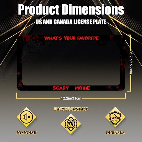 Funny License Plate Frame What‘s Your Favorite Scary Movie License Plate Holder Stainless Steel Rust-Proof Auto Parts Blood License Plate Decoration for Men Women Size 12.2" x 6.2" with Screws in Kuwait
