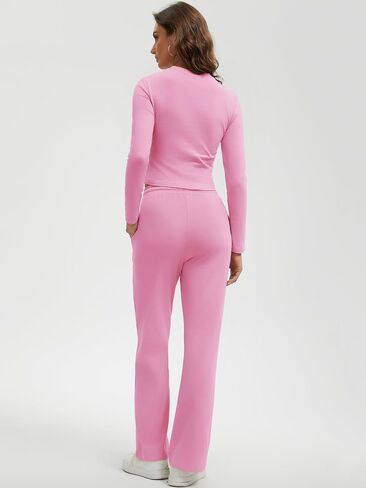 Women's Cotton 2 Piece Outfits Lounge Sets Long Sleeve T-Shirts Crop Tops Straight Leg Pants Sweatsuit Tracksuit Sets in Saudi Arabia