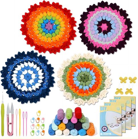 MROTIGRIL Crochet Kit for Beginners, 4Pcs Coasters Crochet Starter Kit, Potted Plant Coasters Crochet Blanket Kit w Step-by-Step Video Tutorials, Enough Yarn, Learn to Crochet Kits for Adult Beginners in Saudi Arabia