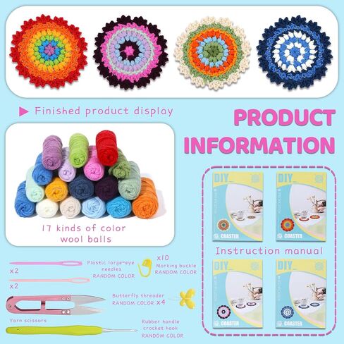 MROTIGRIL Crochet Kit for Beginners, 4Pcs Coasters Crochet Starter Kit, Potted Plant Coasters Crochet Blanket Kit w Step-by-Step Video Tutorials, Enough Yarn, Learn to Crochet Kits for Adult Beginners in Saudi Arabia