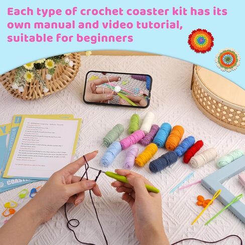 MROTIGRIL Crochet Kit for Beginners, 4Pcs Coasters Crochet Starter Kit, Potted Plant Coasters Crochet Blanket Kit w Step-by-Step Video Tutorials, Enough Yarn, Learn to Crochet Kits for Adult Beginners in Saudi Arabia