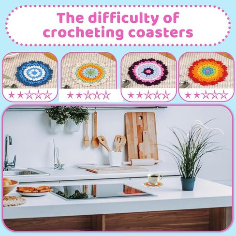 MROTIGRIL Crochet Kit for Beginners, 4Pcs Coasters Crochet Starter Kit, Potted Plant Coasters Crochet Blanket Kit w Step-by-Step Video Tutorials, Enough Yarn, Learn to Crochet Kits for Adult Beginners in Saudi Arabia