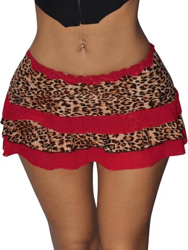 Milumia Women Leopard Print Low Rise Mini Skirt Y2k Contrast Mesh Layered Skirts in Saudi Arabia
