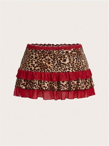 Milumia Women Leopard Print Low Rise Mini Skirt Y2k Contrast Mesh Layered Skirts in Saudi Arabia