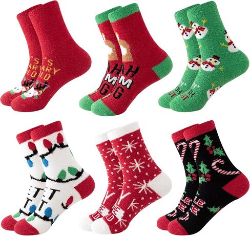 Fuzzy Christmas Socks for Women Funny Novelty Cozy Warm Slipper Holiday Socks for Women Christmas Gifts 6 Pairs in Kuwait