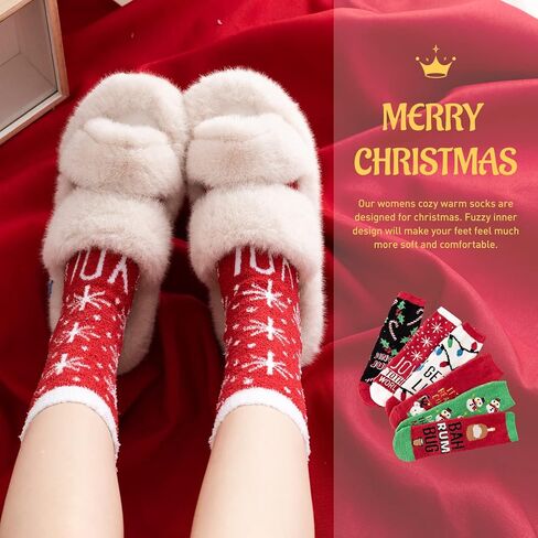 Fuzzy Christmas Socks for Women Funny Novelty Cozy Warm Slipper Holiday Socks for Women Christmas Gifts 6 Pairs in Kuwait