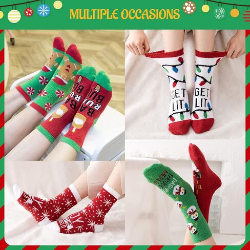 Fuzzy Christmas Socks for Women Funny Novelty Cozy Warm Slipper Holiday Socks for Women Christmas Gifts 6 Pairs in Kuwait