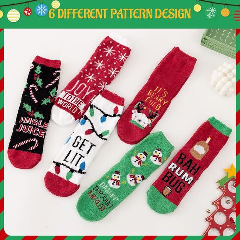 Fuzzy Christmas Socks for Women Funny Novelty Cozy Warm Slipper Holiday Socks for Women Christmas Gifts 6 Pairs in Kuwait