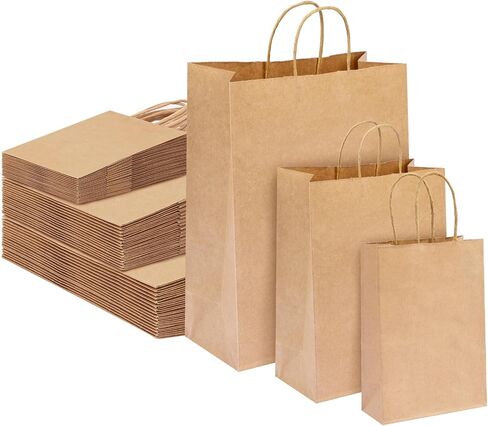 Moretoes 100pcs Brown Paper Bags with Handles Assorted Sizes Mixed Sizes Bulk Kraft Paper Gift Bags Take Out Bags for Business, Merchandise, Shopping, Retail, Favors Grocery in Saudi Arabia