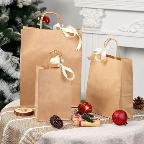 Moretoes 100pcs Brown Paper Bags with Handles Assorted Sizes Mixed Sizes Bulk Kraft Paper Gift Bags Take Out Bags for Business, Merchandise, Shopping, Retail, Favors Grocery in Saudi Arabia