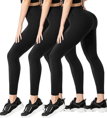 FULLSOFT 3 Pack Leggings for Women High Waisted Soft Tummy Control Yoga Pants for Workout Athletic Running Reg & Plus Size in Saudi Arabia