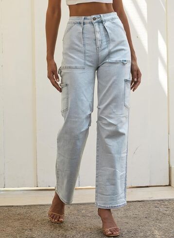 Dokotoo Women 6 Pockets High Waisted Cargo Pants Wide Leg Casual Pants Combat Military Trouser US 4-18 in Kuwait