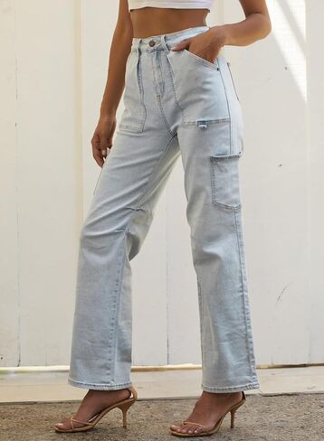 Dokotoo Women 6 Pockets High Waisted Cargo Pants Wide Leg Casual Pants Combat Military Trouser US 4-18 in Kuwait