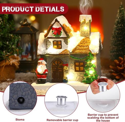 Christmas Incense Burner Village House with Light String Resin Backflow Incense Holder Gift Cabin Winter Snowy Town with Xmas Tree Snowman for Holiday Fireplace Tabletop Decoration(Simple) in Saudi Arabia
