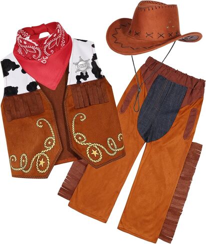 Sicypoty Kids Cowboy Costume for Boys Rodeo Cowboy Set Halloween Birthday Party Dress Up Cosplay Brown in Saudi Arabia