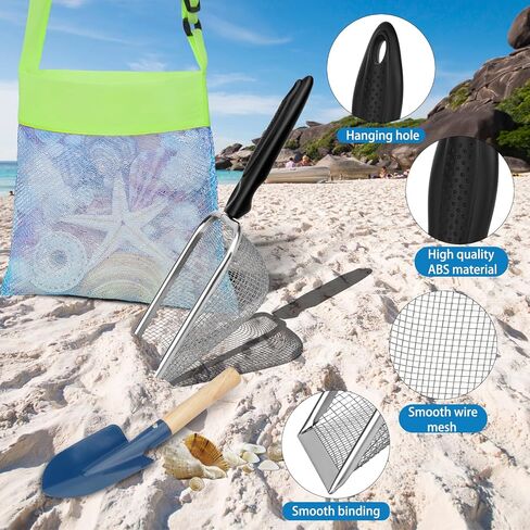 مجموعة ألعاب رمل الشاطئ من Mototo مكونة من 6 قطع مع دلو شاطئ قابل للطي ومجرفة شبكية وحقيبة صدف للشاطئ وشوكة مجرف لالتقاط الأصداف وغربلة الرمال والأنشطة الصيفية الممتعة in Kuwait