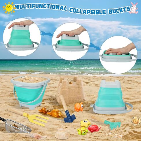 مجموعة ألعاب رمل الشاطئ من Mototo مكونة من 6 قطع مع دلو شاطئ قابل للطي ومجرفة شبكية وحقيبة صدف للشاطئ وشوكة مجرف لالتقاط الأصداف وغربلة الرمال والأنشطة الصيفية الممتعة in Kuwait