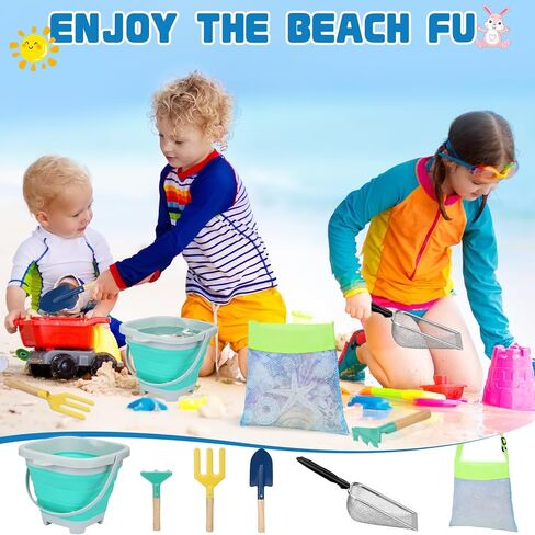 مجموعة ألعاب رمل الشاطئ من Mototo مكونة من 6 قطع مع دلو شاطئ قابل للطي ومجرفة شبكية وحقيبة صدف للشاطئ وشوكة مجرف لالتقاط الأصداف وغربلة الرمال والأنشطة الصيفية الممتعة in Kuwait