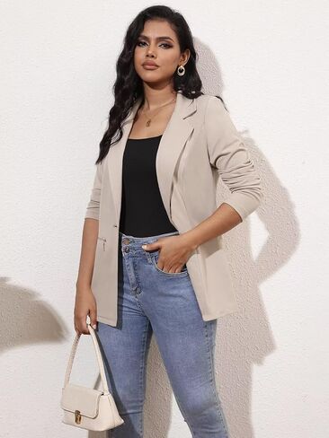 Genhoo Women's Long Sleeve Blazer Open Front Cardigan Jacket Work Office Blazer with Zipper Pockets S-3XL in Kuwait
