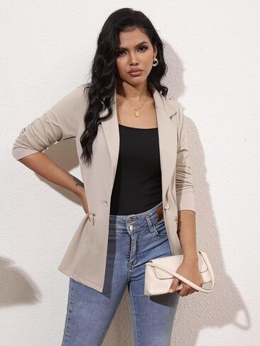 Genhoo Women's Long Sleeve Blazer Open Front Cardigan Jacket Work Office Blazer with Zipper Pockets S-3XL in Kuwait