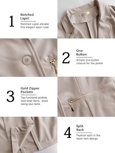 Genhoo Women's Long Sleeve Blazer Open Front Cardigan Jacket Work Office Blazer with Zipper Pockets S-3XL in Kuwait