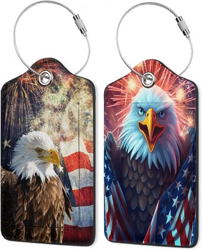 2 Pack Eagle American Flag Luggage Tags for Suitcase,PU Leather Suitcase Tags Identifiers with Privacy Name ID Labels and Steel Loop for Women Men Fun Laggage Tag in Saudi Arabia