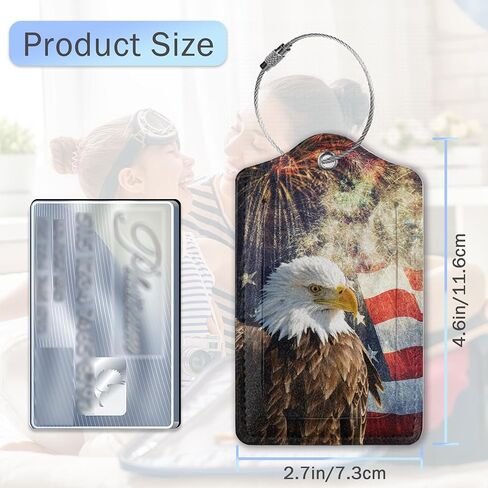 2 Pack Eagle American Flag Luggage Tags for Suitcase,PU Leather Suitcase Tags Identifiers with Privacy Name ID Labels and Steel Loop for Women Men Fun Laggage Tag in Saudi Arabia