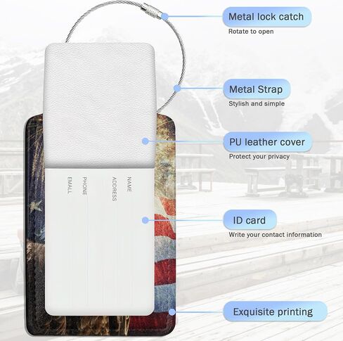 2 Pack Eagle American Flag Luggage Tags for Suitcase,PU Leather Suitcase Tags Identifiers with Privacy Name ID Labels and Steel Loop for Women Men Fun Laggage Tag in Saudi Arabia