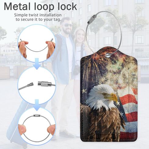 2 Pack Eagle American Flag Luggage Tags for Suitcase,PU Leather Suitcase Tags Identifiers with Privacy Name ID Labels and Steel Loop for Women Men Fun Laggage Tag in Saudi Arabia