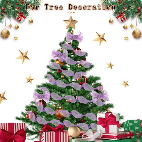 Christmas Mesh Ribbon Christmas Tree Mesh Ribbon Metallic Mesh Ribbon for Wreaths Wide Wired Deco Mesh Ribbon Roll for DIY Party Wrapping Craft 10 in x 30 Ft(10 Yard) Christmas Tree Decoration White in Saudi Arabia