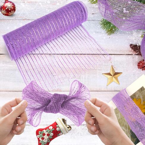 Christmas Mesh Ribbon Christmas Tree Mesh Ribbon Metallic Mesh Ribbon for Wreaths Wide Wired Deco Mesh Ribbon Roll for DIY Party Wrapping Craft 10 in x 30 Ft(10 Yard) Christmas Tree Decoration White in Saudi Arabia