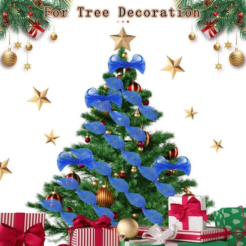 Christmas Mesh Ribbon Christmas Tree Mesh Ribbon Metallic Mesh Ribbon for Wreaths Wide Wired Deco Mesh Ribbon Roll for DIY Party Wrapping Craft 10 in x 30 Ft(10 Yard) Christmas Tree Decoration White in Saudi Arabia