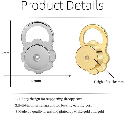 Earring Backs for Droopy Ears, JIACHARMED Flower Locking Earring Backs for Heavy Earrings Large Secure Earring Lifter Backings Replacements for Studs 4pcs Flat Earring Support Backers,Mixed Color in Kuwait