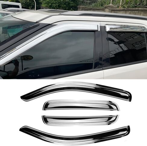 94040Y Chrome Side Window Visor Wind Vent Deflector fit for 2007-2013 Chevy Silverado/GMC Sierra 1500& 07-14 Silverado 2500 HD/3500 HD Extended Cab,4pcs Outside Mount Style Sun Rain Guards Set in Kuwait